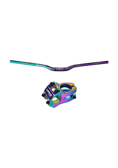 Wake Rainbow 780mm Alüminyum 31.8 Bisiklet Gidonu + Boğaz Seti Lunje Gidon Wake Boğaz Rainbow Çok Renkli