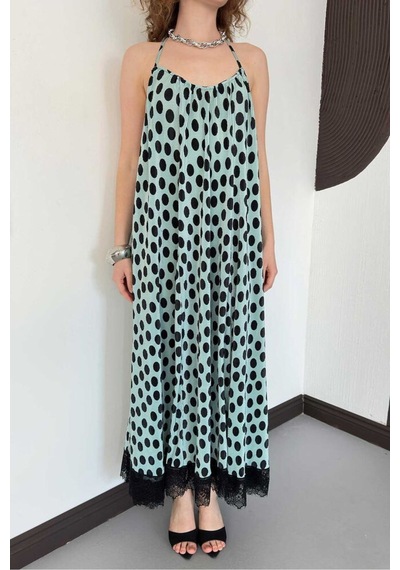 Verymoda D 3069 Dantel Detaylı Puantiyeli Plise Elbise D3069 Mint