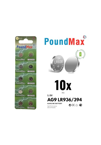 10x Ag9 Lr45, Lr936, 394 1.5v - Alkalin Düğme Piller 1x 10'lu Paket