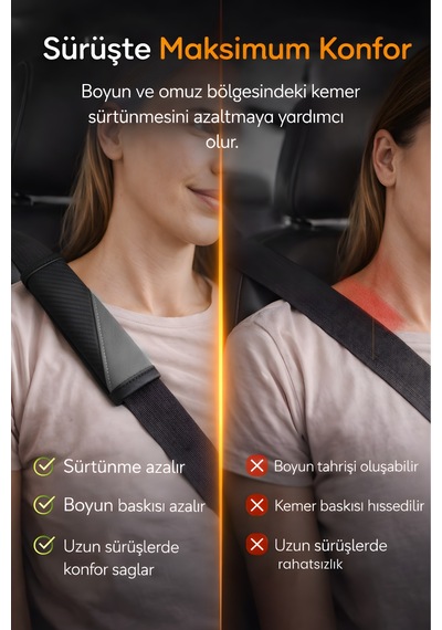 Emniyet Kemeri Kılıfı 2 Adet Deri Carbon Yumuşak Dolgulu Boyun Konfor Emniyet Kemer Pedi - Kmrx4