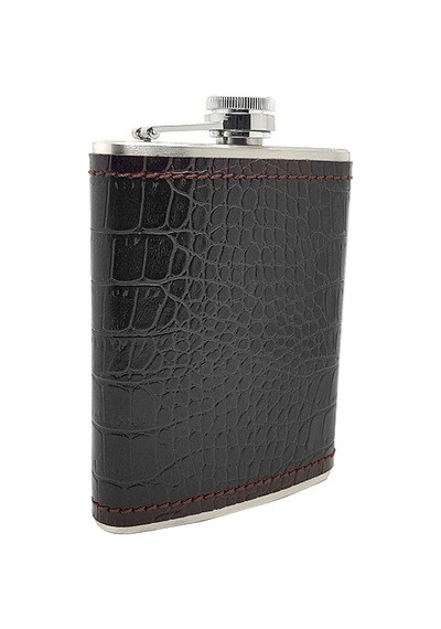 Çelik Üzeri Kahve Kroki Deri Kaplı 8 Oz 240 ML Içki Matarası Kb04