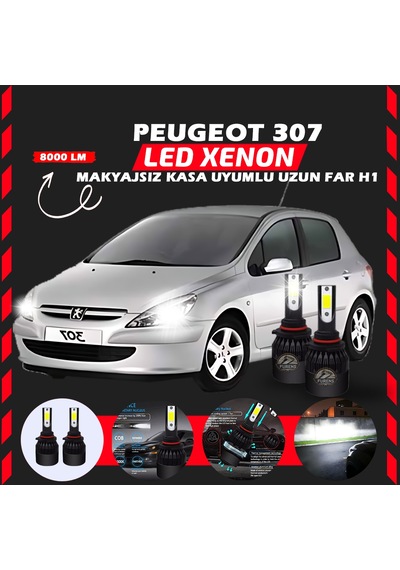 Peugeot 307 Makyajsız Kasa Uzun Far Uyumlu Şimşek Etkili Led Xenon Light Series H1