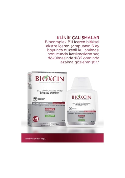 Bioxcin Kuru ve Normal Saçlar için Saç Dökülmesine Karşı Şampuan 300 ML