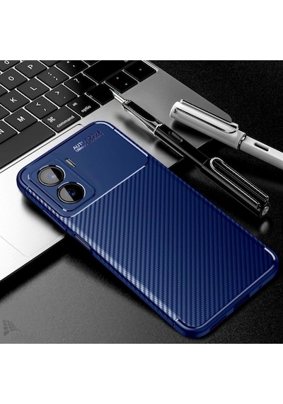 Poco X7 Pro Iron Man Edition Uyumlu Silikon Kılıf Karbon Desenli Kamera Korumalı Kapak Lacivert Lacivert