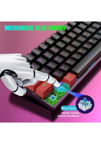 Hadron Mofan Mf1701br Gaming Mekanik Rgb Klavye Blue Switch - Siyah Kırmızı
