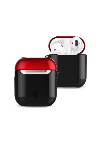 Airpods Uyumlu 2 2.nesil 3in1 Kılıf - Siyah-kırmızı