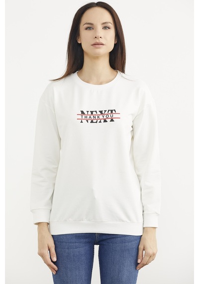 Sıfır Yaka Oversize Sweatshirt - Ekru