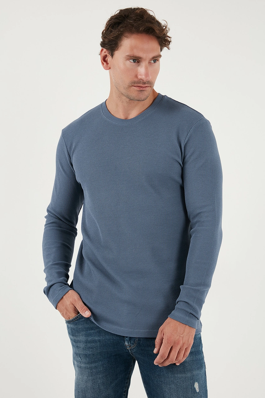 Buratti Pamuklu Bisiklet Yaka Slim Fit Basic Erkek Sweat 5905073S2 Açık Haki-Koyu Gri
