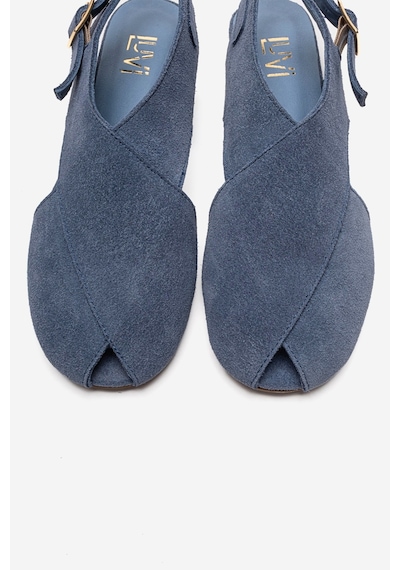 Luvishoes Monaro Kot Mavi Süet Hakiki Deri Kadın Sandalet