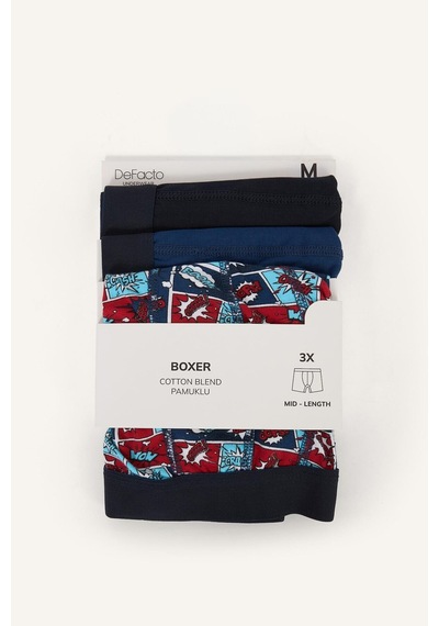 Defacto Regular Fıt Eğlenceli Baskılı 3lü Boxer H9452ax26aunv135 Lacivert-nv135