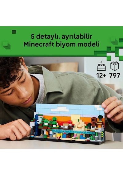 LEGO® Minecraft® Mini Biyomlar 21589 - 12 Yaş ve Üzeri Çocuklar için 5 Mikrofigür İçeren Dekoratif Oyuncak Yapım Seti (797 Parça)