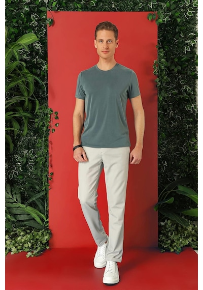 Efor Slim Fit Bisiklet Yaka %100 Pamuk Gri Tişört Ts 878 Gri