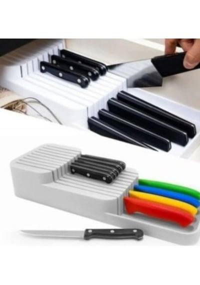 Pratik Bıçaklık 2 Sıra 14x39 Cm Bıçak Organizeri Beyaz Plastik Beyaz Diğer