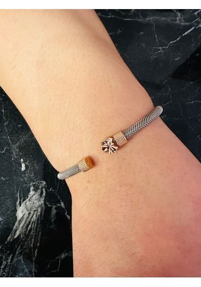 Gümüş Erkek Bileklik,14 Ayar Rose Altın Kaplama,ışıltılı Desenli