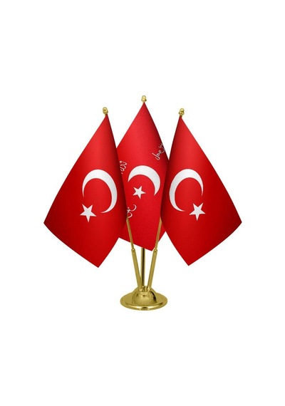 Masa Üstü İttihat ve Terakki Bayrağı Türk Bayrağı Üçlü Pirinç Dir