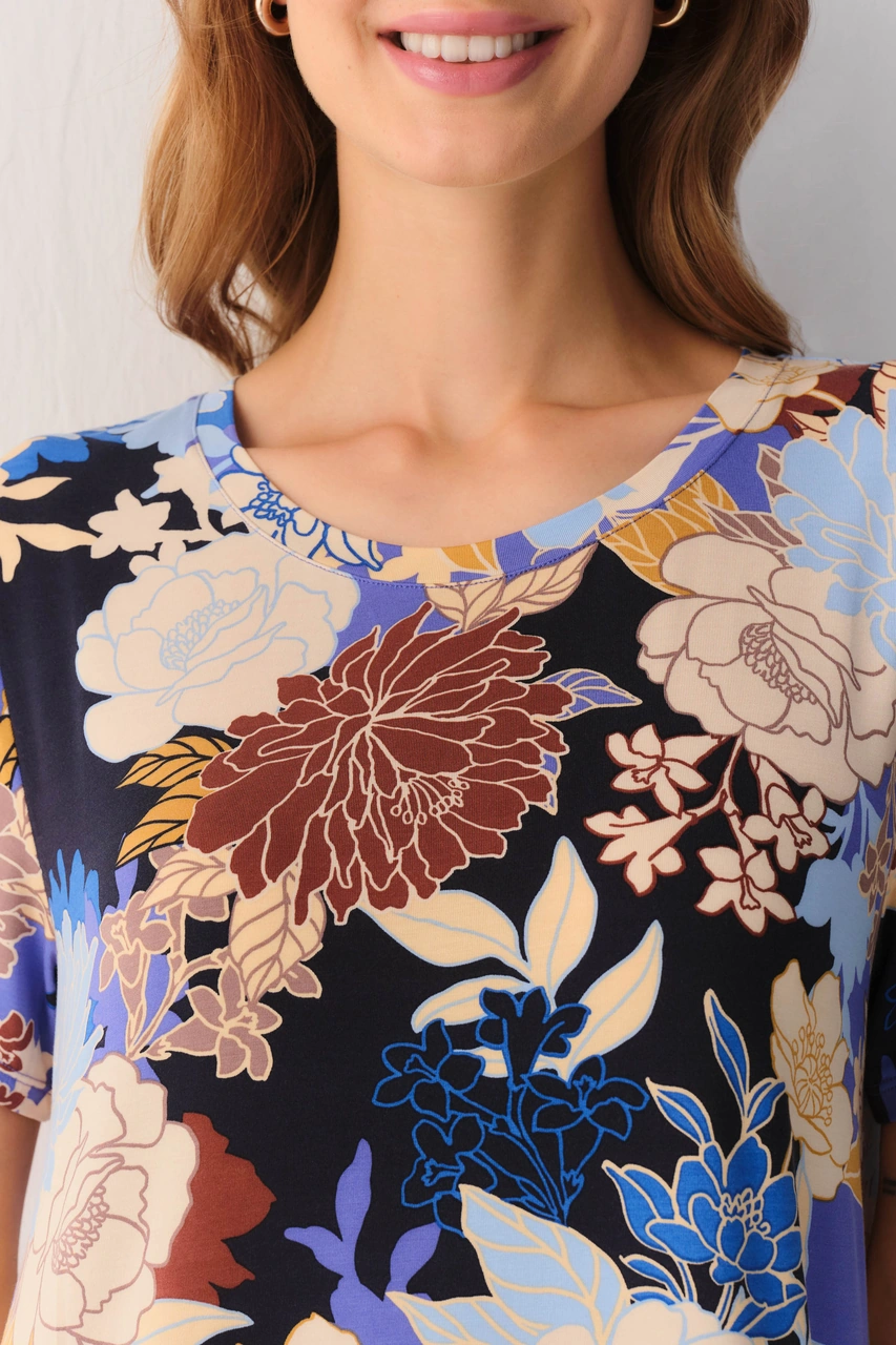 Suwen Flowery Night Günlük Elbise Sh26404613d846 Çiçek Desenli