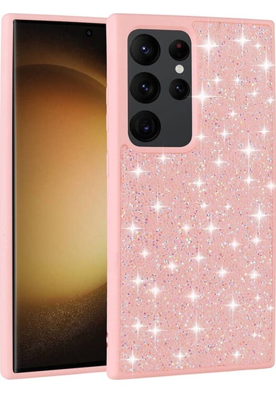 Galaxy S24 Ultra Uyumlu Parlak Taşlı Tasarım Pırlanta Csm Zore Kılıf-pembe