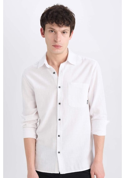 DeFacto %100 Pamuk Regular Fit Basic Düz Uzun Kollu Beyaz Gömlek D7079AX25SPWT34
