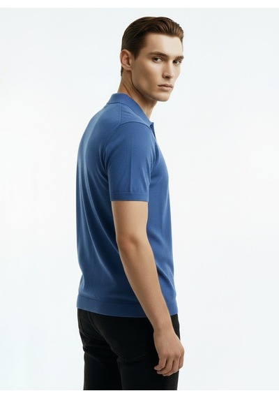 Alpha Studio Mavi Erkek Slim Fit Kazak Au-1041bs Cold Dye Polo Indigo