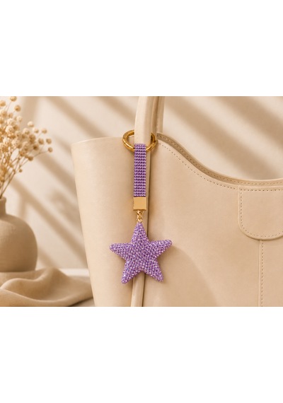 Mor Yıldız Taşlı Luxury Çanta Charmı Mor Kristal Bag Charm