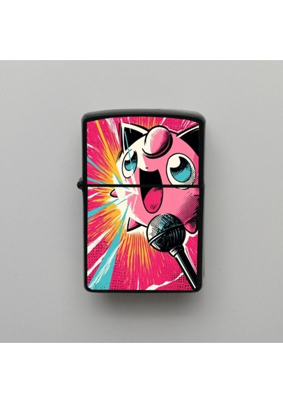 Pop Art Pokemon Jigglypuff - Benzinli Siyah Çakmak - Hediyelik Siyah