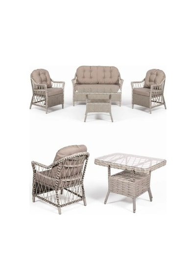 Dora Garden Home Inci 2+1+1 Rattan Bahçe Takımı Masalı Açık Gri Siyahçizgili