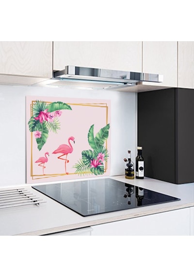 Decorıta Cam Ocak Arkası Koruyucu | Tropik Flamingo