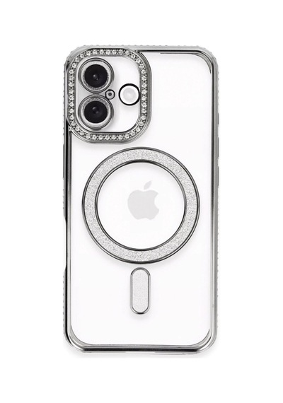 Apple iPhone Uyumlu   16 Kılıf Joke Simli Magneticsafe Kılıf - Gri