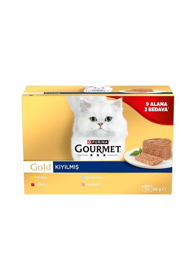 Gold Kıyılmış Tavuk Etli, Somonlu, Sığır Etli, Ton Balıklı Yaş Kedi Maması Multipack 85 Gr. 12 Al 9 Öde