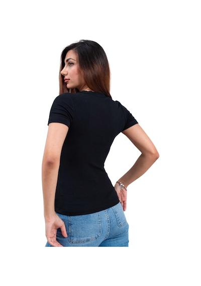 Thiff Kadın Ribana Buzy V Yaka T-shirt Tişört Siyah