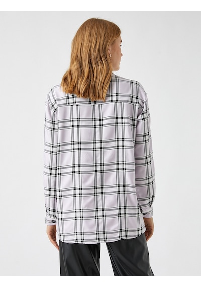 Koton Ceket Gömlek Kareli Shacket Oversize Lila Ekoseli 1yak68608pw Lila Ekoseli Lila