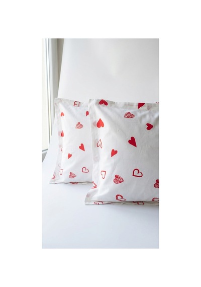 %100 Pamuklu Kalp Desenli Volanlı Yastık Kılıfı 2 Adet 50x70 Cm Beyaz - 864264444 Beyaz