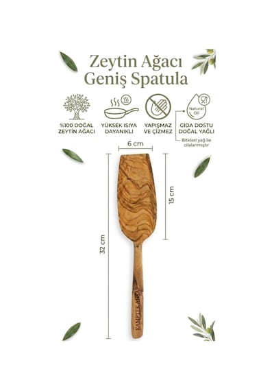 Kamptek Ahşap Doğal Zeytin Ağacından Büyük Geniş Spatula 31 Cm Bordo