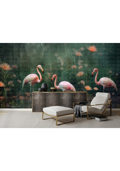 Suluboya Üç Flamingo Poster Duvar Kağıdı Renkli