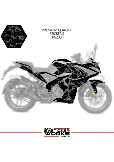 Bajaj Rs200 Kaplama Sticker Şimşek Yıldırım Motor Kaplama Modeli Hazır Kit Gri