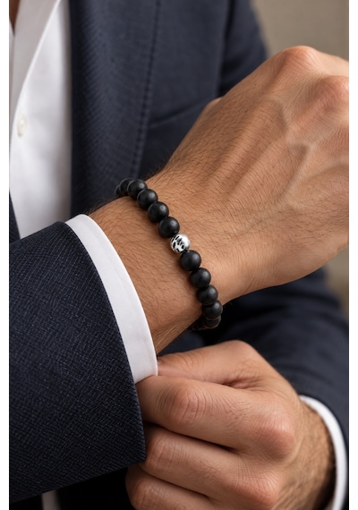 8mm Hakiki Şungit Shungite Doğal Taş Bileklik - Emf Koruması Alpaka Ara Aparatlı Siyah