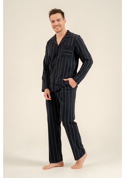 Arnetta Erkek Lacivert Çizgili Gömlek Pijama Takımı Ar3830-s-v1 Ar3830-s-v1