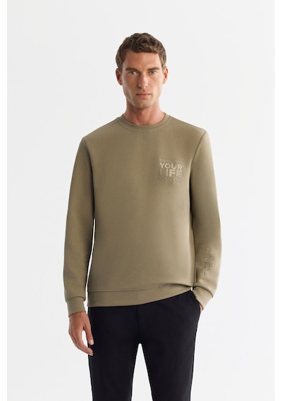Avva Erkek Vizon Bisiklet Yaka Pamuklu Baskılı Elastan Regular Fit Sweatshirt A42y1206