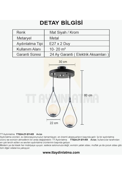 Tt024-2Y-Sy-Kr Tt Aydınlatma Mat Siyah-Krom 2 Li Yuvarlak Avize