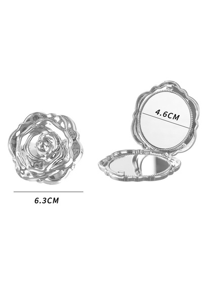 Gül Tasarımlı Çanta/cep Aynası - Katlanabilir, Mini Boy, Taşınabilir, Makyaj Aynası, 6cm Gri