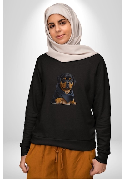 Puppy Köpek Rottweiler Unisex Siyah Baskılı Sweatshirt Siyah