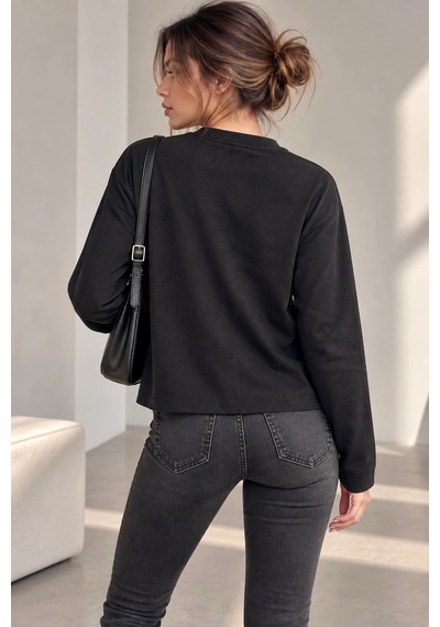 Bb Butik Basic Ön Dikiş Detaylı Basic Sweatshirt Günlük Rahat Kesim My3535 siyah