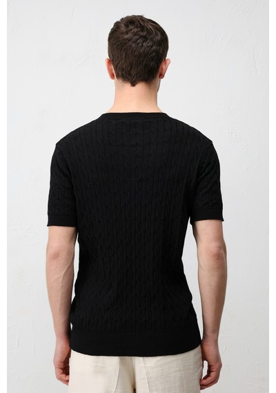 Antioch Pamuklu Burgu Örgü Erkek Triko T-shirt Siyah
