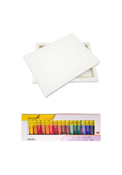 Academy Akrilik Boya 18 Renk X12ml + 2 Adet 35x50cm Tuval Karma