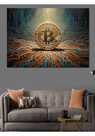 Ahşap Tablo Dev Bitcoin Logosu Ve Devreler