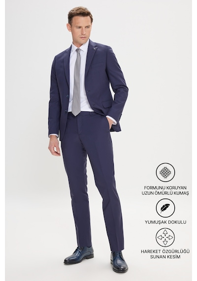 AC&Co / Altınyıldız Classics Erkek Lacivert Slim Fit Dar Kesim Mono Yaka Takım Elbise Lacivert