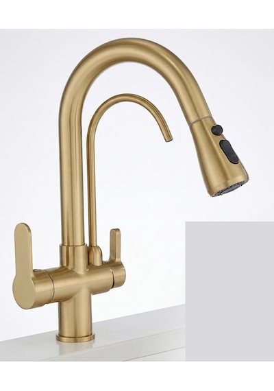 U Arıtmalı Uzayan Spiralli Mutfak Evi Ye Lavabo Bataryası Mat Altın