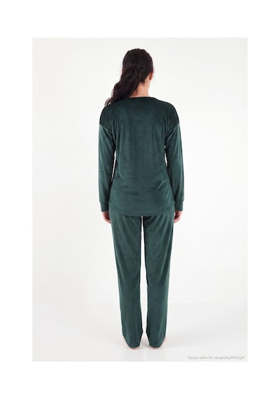 Lela Bisiklet Yaka Yumuşak Dokulu Parlak Kadife Pijama Takımı Kadın Pijama Takımı 6094209 Nefti