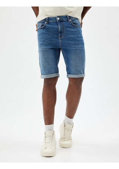 Koton Oversize Kot Şort Bermuda Cep Detaylı Pamuklu Koyu İndigo 4sam40093nd İndigo
