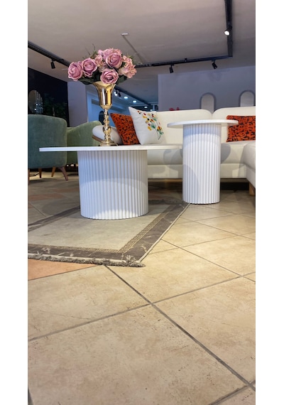 Most Bohem Orta Sehpa 2'li Set %100 Ahşap 85 Cm. Çap Beyaz